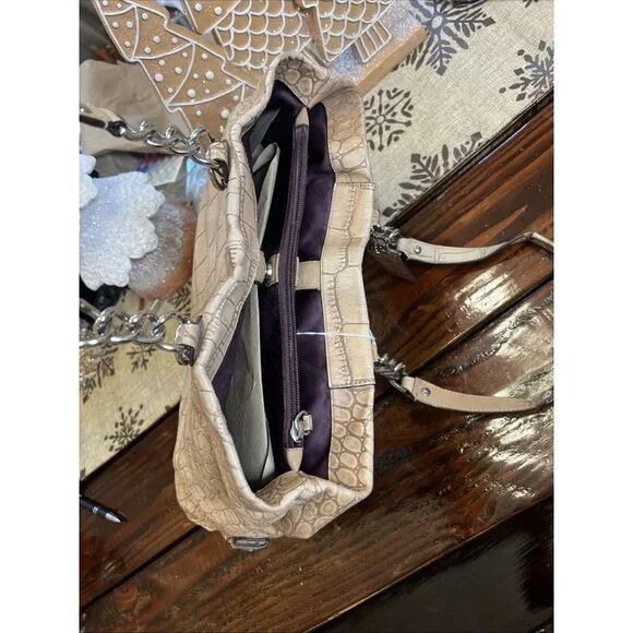 Coach Ashley (2011) Leather Croc Carry all Tote Bag Purse Camel Beige - Picture 10 of 16